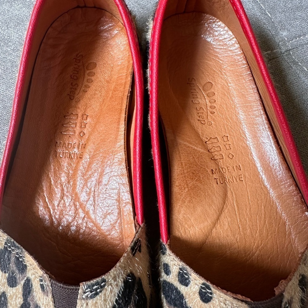 Leopard Print Women's Shoes with Red Trim - Picture 2 of 7